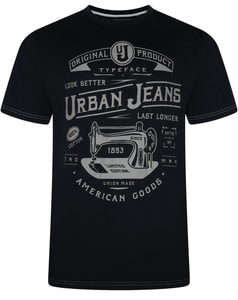 KAM Urban Jeans Print T-Shirt Schwarz